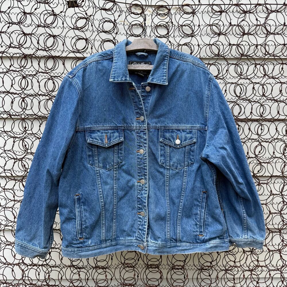 Vintage Y2K Eddie Bauer Jean Trucker Jacket Blue Denim Womens XXL gorpcore boho